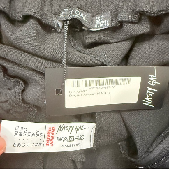 Nasty Gal Wide Leg Dungaree Jumpsuit overalls BLACK size 10 NWT - Picture 12 of 17